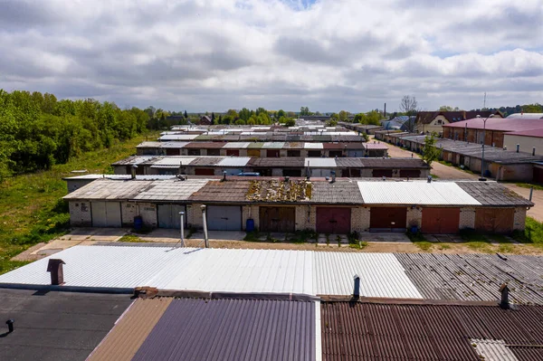 Vista Aérea Ciudad Dobele Garajes Coches Las Afueras Zona Residencial — Foto de Stock