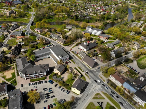 Utsikt Från Ovan Över Dobele Stad Centrum Byggnader Gator Och — Stockfoto