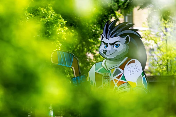 Riga Latvia Mei 2021 Spiky Hedgehog Maskot Resmi Kejuaraan Dunia — Stok Foto