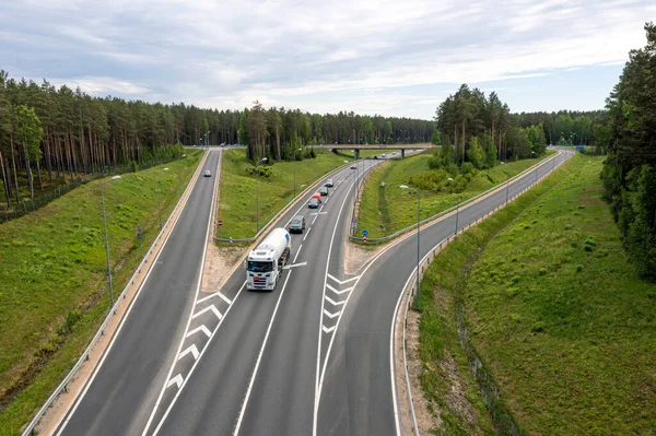 Autopista Baltica Entre Vilnius Riga Tallin Tramo Carretera Junto Saulkrasti — Foto de Stock