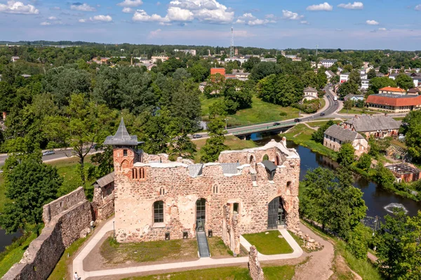 Ruiner Antik Medeltida Slott Dobele Lettland Antenn Ovanifrån — Stockfoto