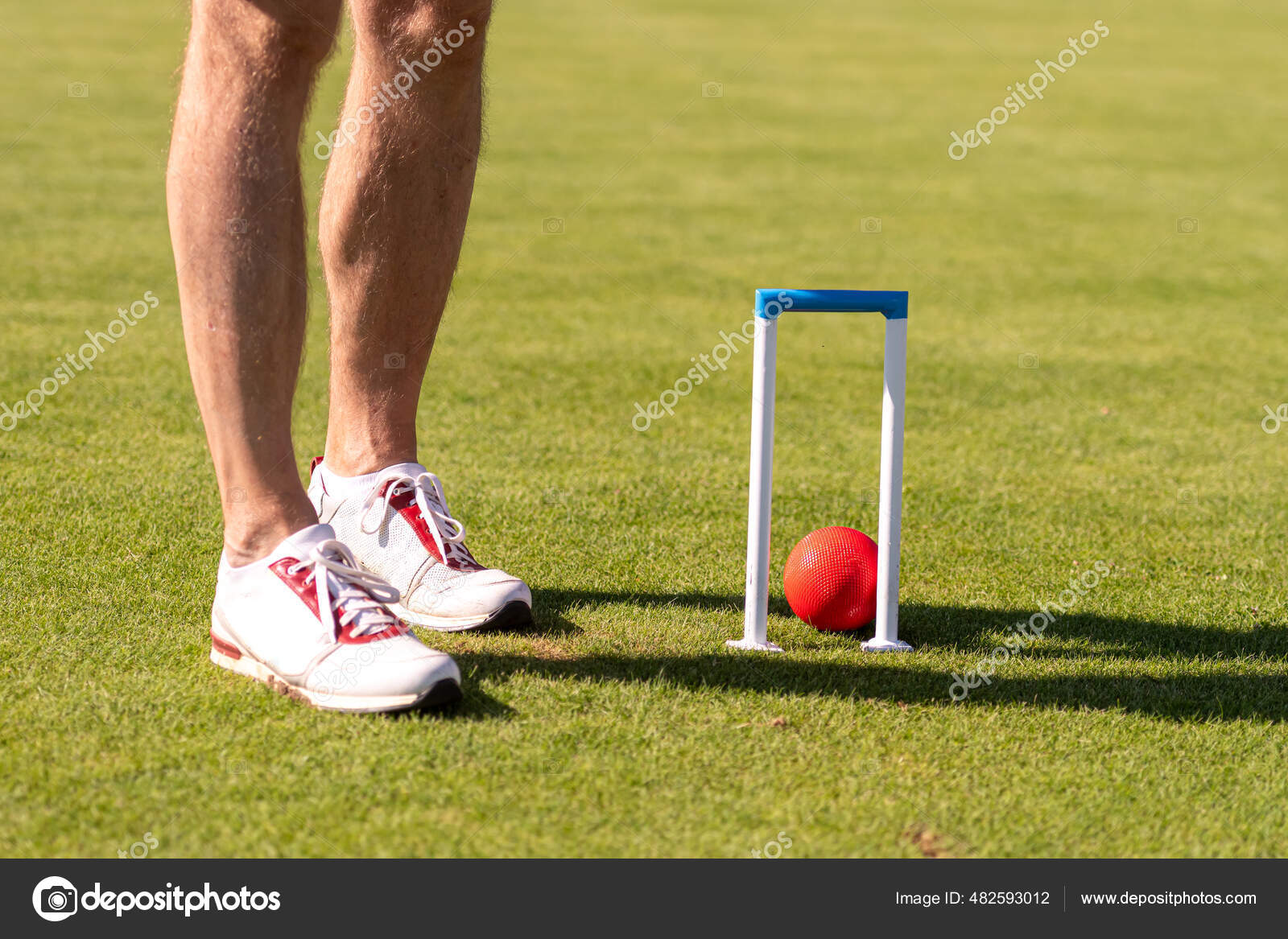 Male Croquet Player Hitting Ball Mallet Stock Photo by ©askoldsb 482593012