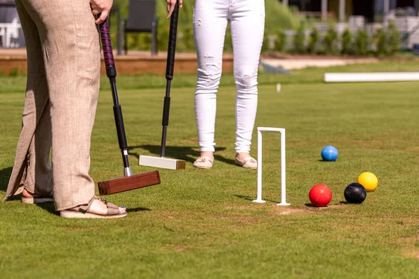 Womans Playing Croquet Lawn — Stock Photo, Image