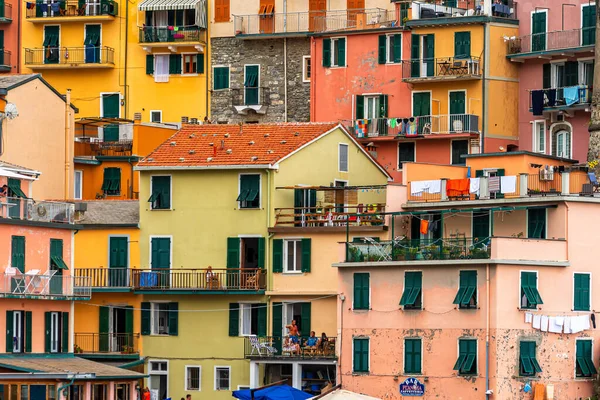 Vista Panorâmica Casas Coloridas Cinque Terre Aldeia Riomaggiore Manarola Itália — Fotografia de Stock