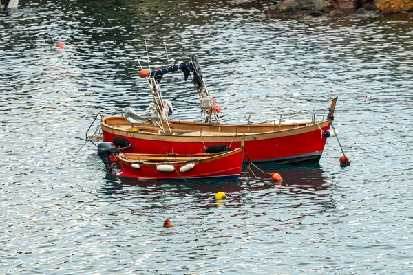 Båtar Dockade Vid Viken Manarola Cinque Terre Italien — Stockfoto