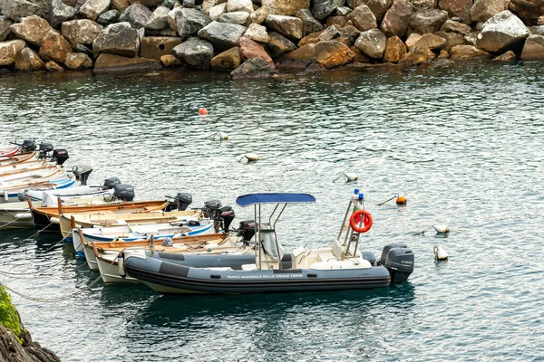 Manarola Italy August 2021 Boats Docked Cove Manarola Cinque Terre — Stock Photo, Image