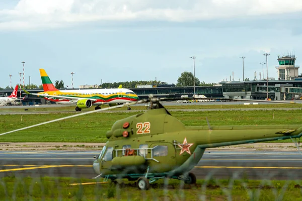 Riga Lettország 2021 Augusztus Airbaltic Airbus A220 300 Csk Típusú — Stock Fotó