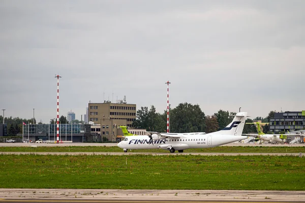 Riga Lettonia Agosto 2021 Finnair Atr 500 Ato Atterraggio Arrivo — Foto Stock