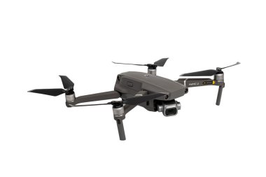 Riga, Letonya - 24 Mart 2021: Hasselblad kameralı DJI Maviç 2 Pro fotoğraf ve video 4K içeriği, yakın çekim