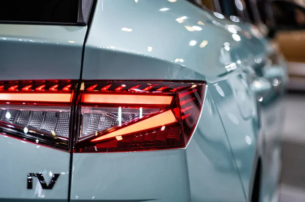 Riga Lettország 2021 Szeptember Hátsó Led Lámpák Nev Skoda Enyaq — Stock Fotó