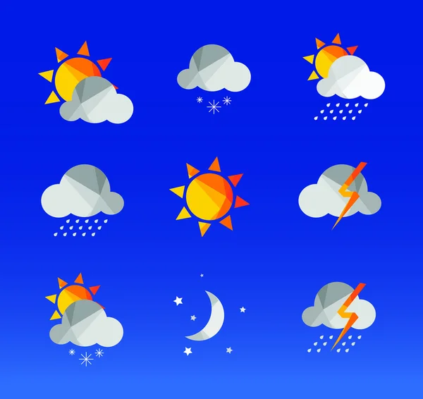 Icone meteo impostate in stile geometrico poligonale — Vettoriale Stock