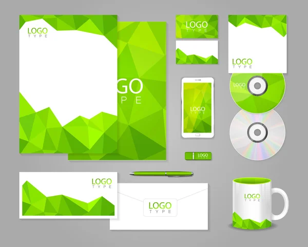 Green corporate identity template with polygons — Stock Vector