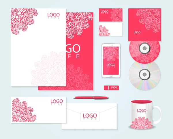 Corporate Identity Vorlage mit floralem Ornament — Stockvektor