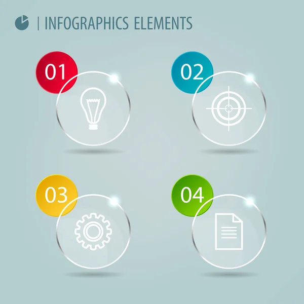 Elementi infografici in vetro con icone — Vettoriale Stock