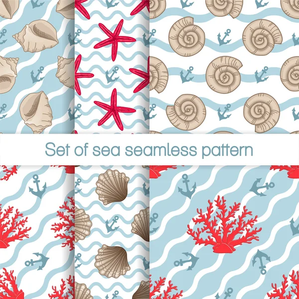 Set of sea seamless patterns with curves — Stock Vector