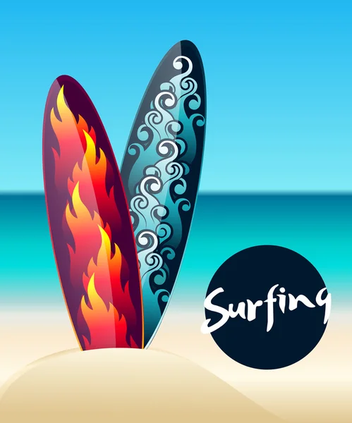 Tablas de surf en una playa — Archivo Imágenes Vectoriales