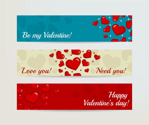 Valentines Day Horizontal Banners Set with Hearts