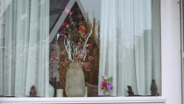 荷兰Ijsselmeer或Zuiderzee的Marken岛上荷兰村木制房屋窗台上的舒适装饰和建筑细节 — 图库视频影像