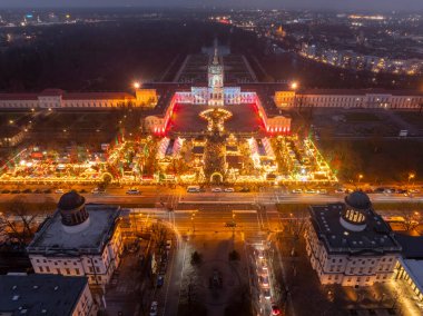 Christmas market in Berlin. Aerial Shot of Weihnachtsmark on Charlottenburg Palace. Winter Holidays in Berlin, Germany. High quality photo