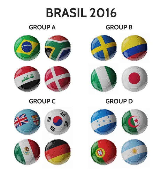 Voetbalkampioenschap 2016 in Brazilie. Voetbal/soccer ballen. Rechtenvrije Stockfoto's
