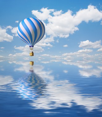 Mavi gökyüzü ve su yansıma 3D balon