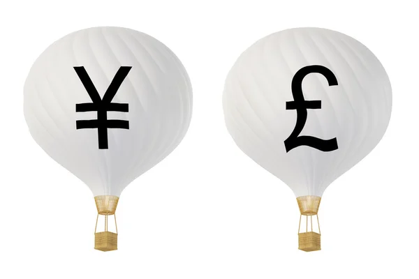 Bw moneda globos de aire caliente: Yen & Libra — Foto de Stock