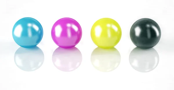 Beyaz izole topları kümesi: Cmyk renkleri