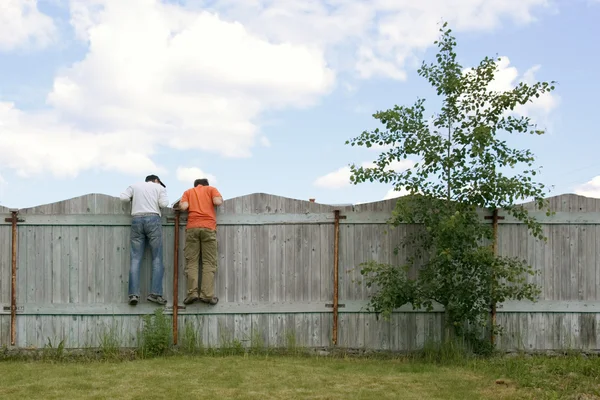 Two boys on the fence looking for smth — Stock Photo, Image