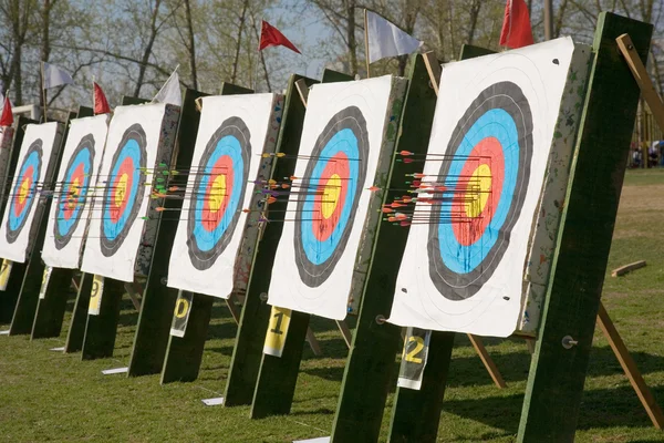 Archery Target with embedded arrows — Stock Photo, Image