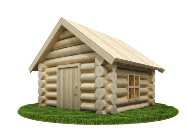 Wooden small house on green meadow — Stock Photo, Image