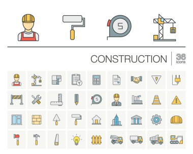 İnşaat ince çizgi Icons set
