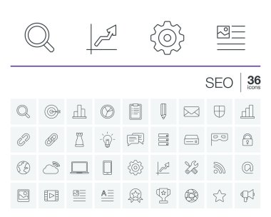 SEO ince çizgi Icons set