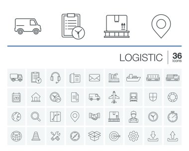 Logistic thin line icons set
