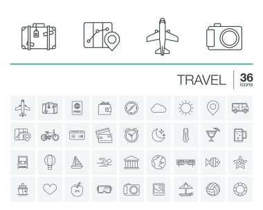 Seyahat ince çizgi Icons set