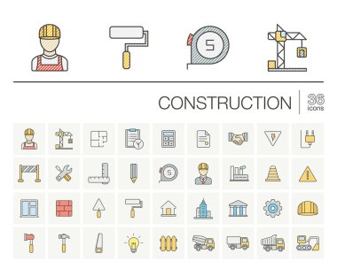 İnşaat ince çizgi Icons set