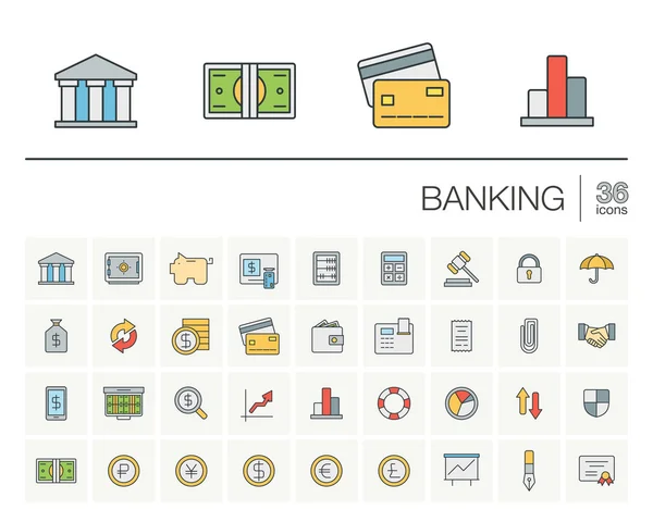 Banco conjunto de ícones linha fina —  Vetores de Stock