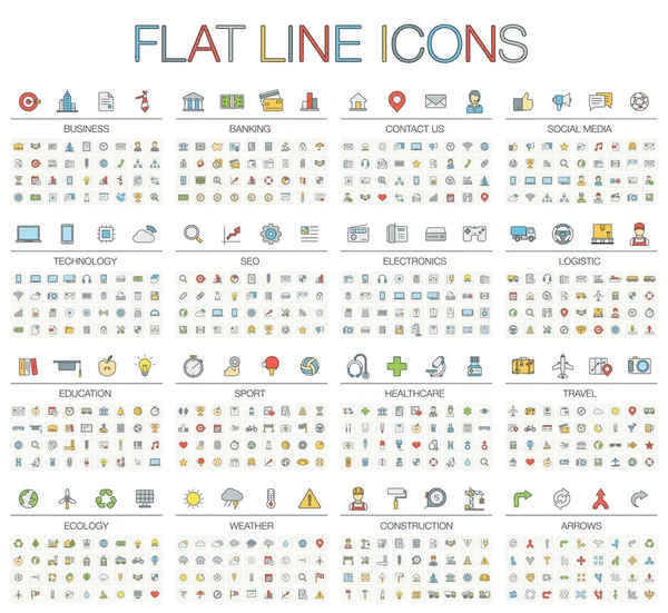 Icônes de ligne plate ensemble — Image vectorielle