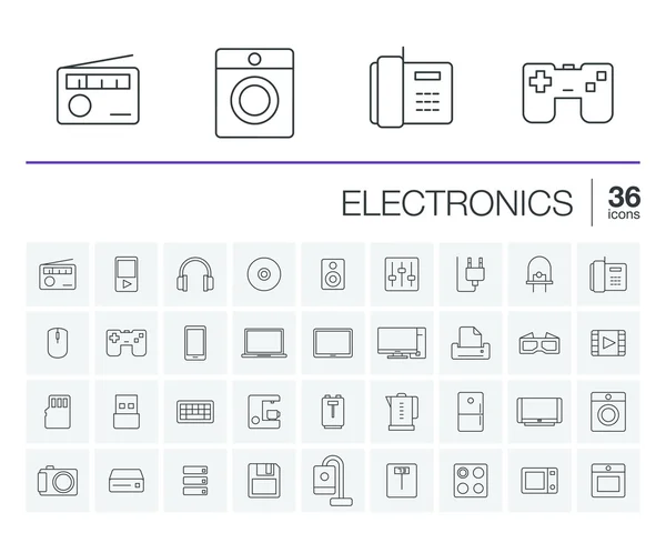 Electrónica línea delgada iconos conjunto — Vector de stock