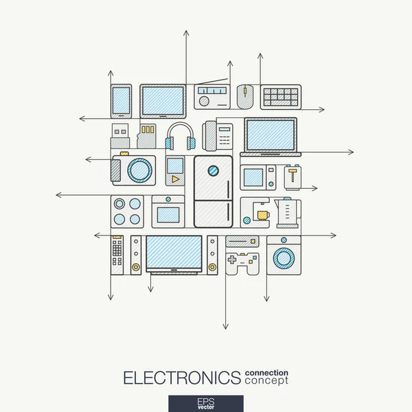 Electronics integrated thin line symbols — Stok Vektör