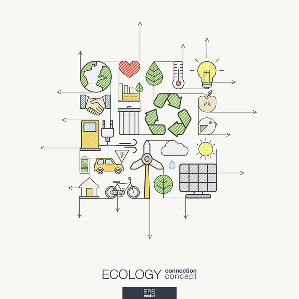 Ecología integrada símbolos de línea delgada — Vector de stock