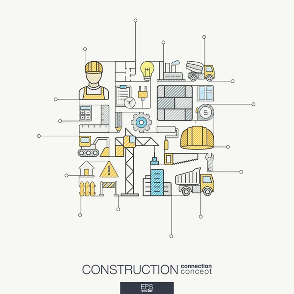 Construction integrated thin line symbols — Stock Vector