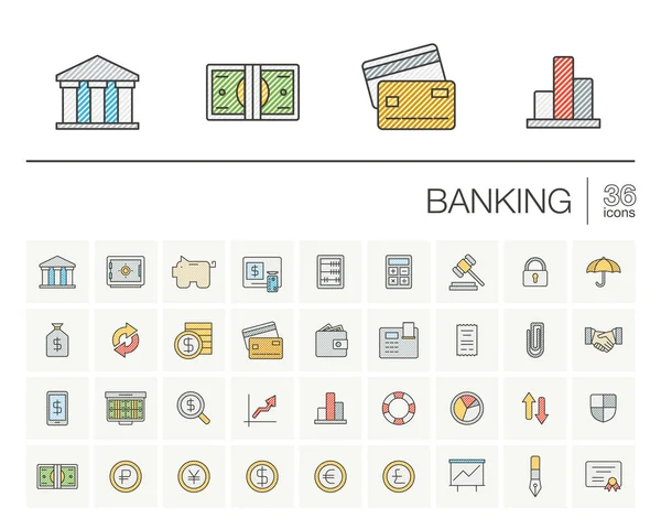 Conjunto de iconos de línea delgada bancaria — Vector de stock