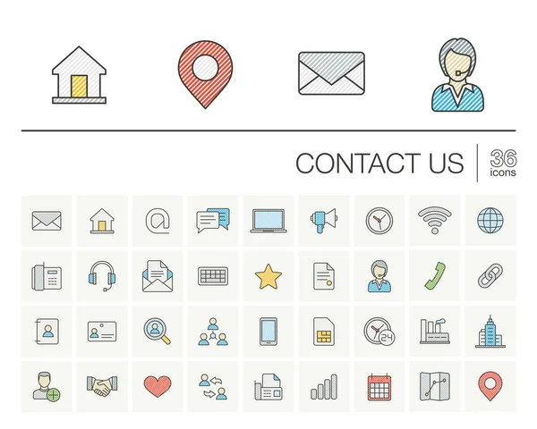 Neem contact op met ons dunne lijn icons set — Stockvector