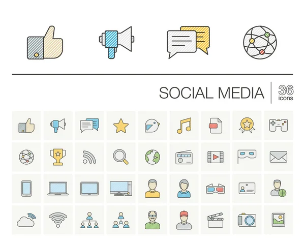 Sociale media dunne lijn icons set — Stockvector