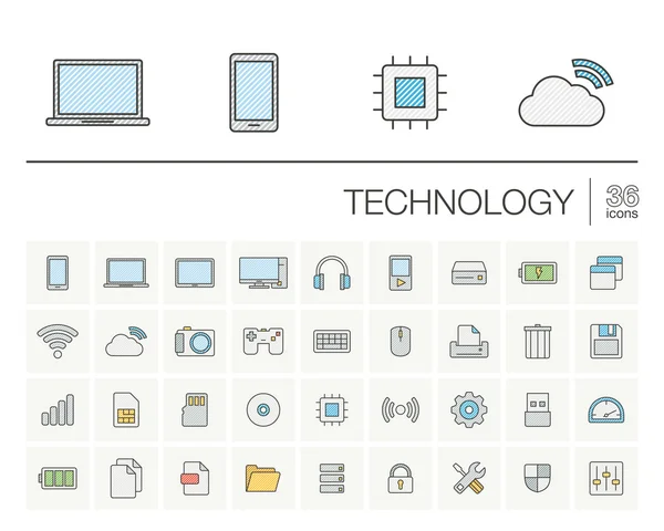 Technology thin line icons set — Stok Vektör
