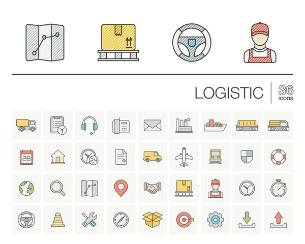 Logistic thin line icons set — 图库矢量图片