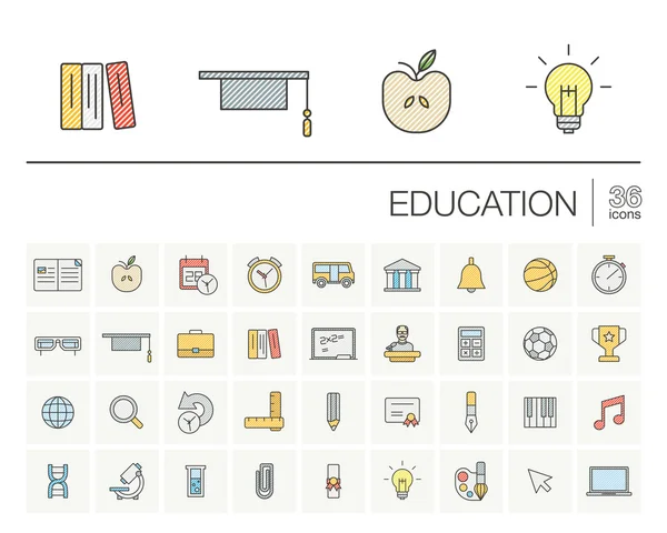 Educación delgada línea iconos conjunto — Vector de stock