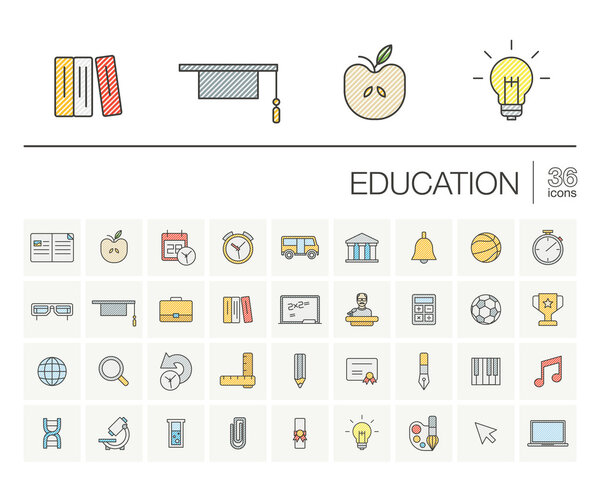 образование тонкая линия значки набор
