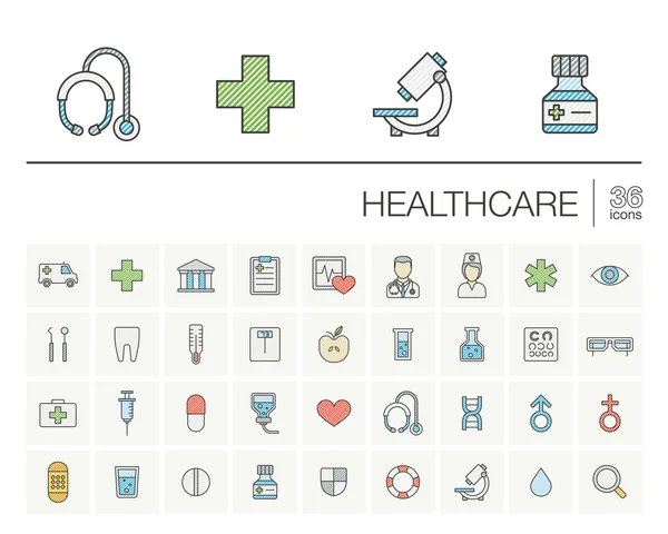 Conjunto de ícones linha fina de cuidados de saúde — Vetor de Stock