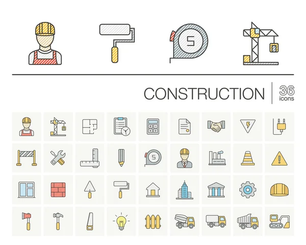 Construcción línea delgada iconos conjunto — Vector de stock